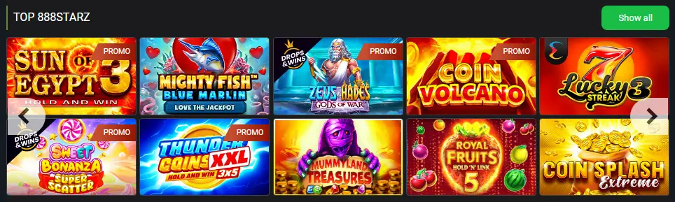 Różne gry kasynowe dostępne na platformie 888starz